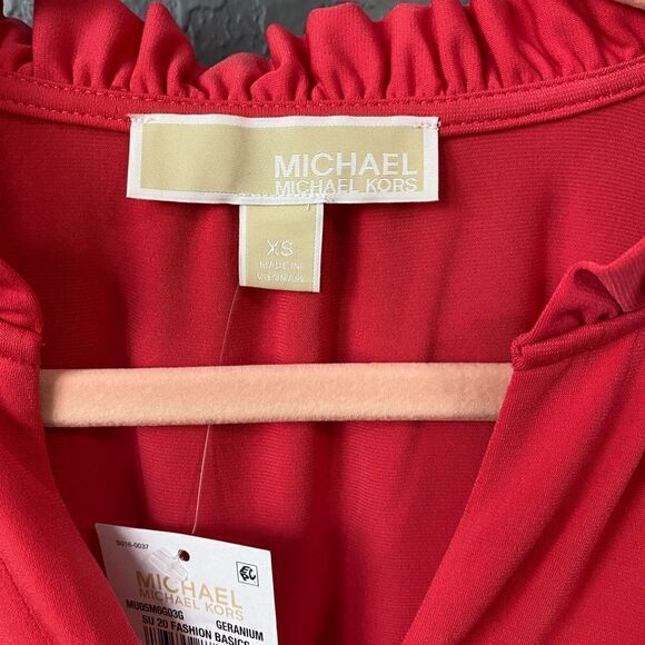 Michael Kors Pink Lux Matte Jersey Ruffle Trim Top - Picture 6 of 8